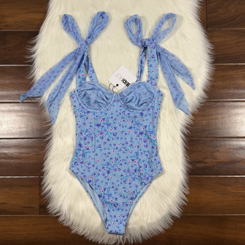 Beach Riot Women's Size‎ XS Blue Floral Iris Petal Dede One Piece Swim Suit